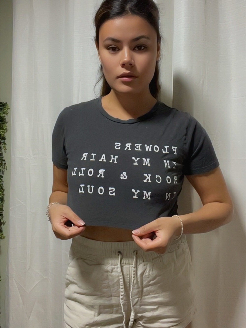 Charcoal Graphic Crop Tee - Women